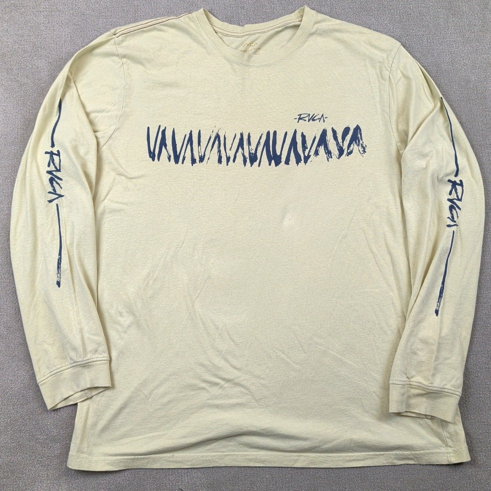 RVCA Long Sleeve Graphic Tee Mens XXL Yellow Grunge Surf Retro VA Logo Shirt